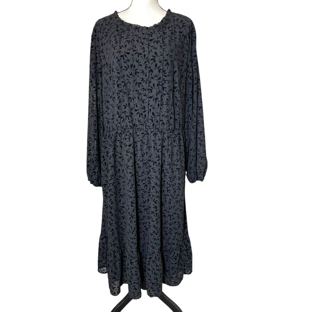 NWT Bloomchic Black Floral Tiered Midi Dress Boho Long Sleeve Size 22/24